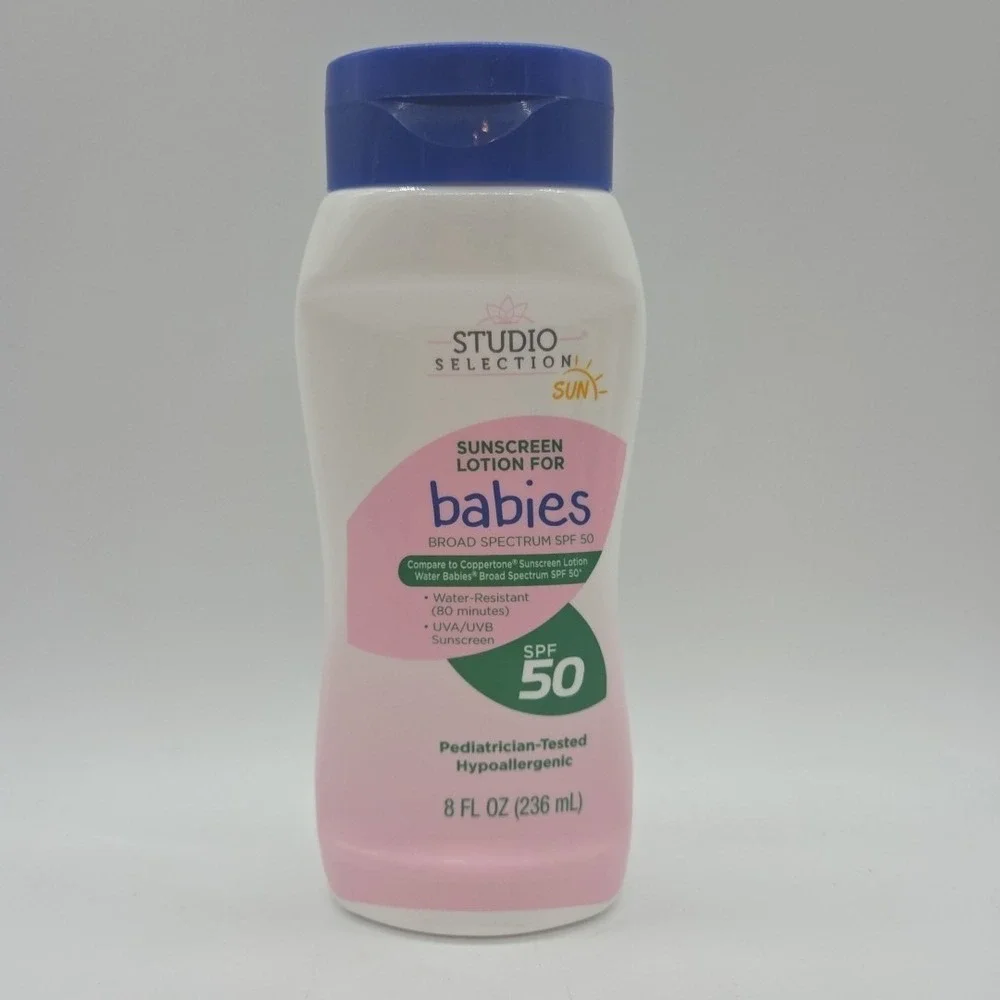 NEW Lot of 2 Studio Selection SPF 50 Sunscreen Lotion For Babies Exp 11/26 8oz